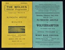 1945/1946 War League Wolverhampton Wanderers v Plymouth Argyle 29 April 1946, 4 page match