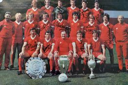 1970s Liverpool Multi-Signed Football Print signed to the front by players such as Thompson,