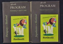 1958 World Cup Sweden - 2x Scotland Football Programmes includes v Yugoslavia and Paraguay, both