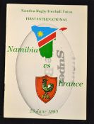 Scarce 1990 Namibia v France XV rugby programme - played in Windhoek on 23rd June with France coming