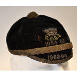 1903/4 Rugby Honours Cap - Royal Naval College (Cadets?): Black velvet rugby honours cap from
