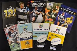 Collection of Barbarian v Overseas rugby tourist programmes from 1980's onwards (9): to incl 4x v