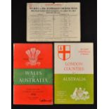 Scarce 1957 Oxford University v Australia rugby programme and 2x other matches from the same tour by