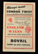 1947 Wales v England Rugby Programme: usual interesting illustrated Cardiff issue for this first