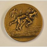 1958/59 Army Rugby Union bronze medal - the obverse embossed with rugby scene and on the reverse