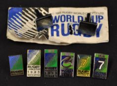 Rugby World Cup Badge Collection (7): 3x RWC lapel pin badges incl an early '80's Generic, 1995