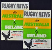 2x 1979 Ireland rugby tour to Australia test match programmes to incl both the 1st and 2nd test