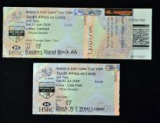 2009 British Lions v South Africa rugby match tickets (2): for the 2nd & 3rd Test matches played