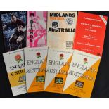 England and Regional rugby match programmes v Australia from the 1960's onwards (8): 5x England v