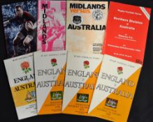 England and Regional rugby match programmes v Australia from the 1960's onwards (8): 5x England v