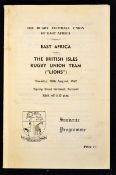 Rare 1962 British Lions v East Africa rugby programme: played on the way home from the Lions tour of