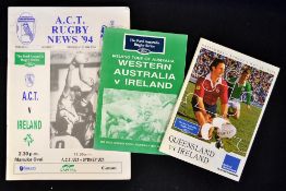 1994 Ireland Rugby Tour to Australia Programmes (3): v W Australia, v Queensland & v ACT (larger