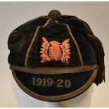 1919/20 Rugby Honours Cap - Epsom College: in black velvet with red phoenix-style badge, six