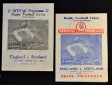 1932 and 1934 England v Scotland rugby programmes: both played at Twickenham for the Calcutta Cup