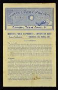 30/3/39 Queens Park Rangers Reserves v Coventry City Reserves football programme 4 page issue.