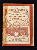 Laws of Rugby Union Football Booklet c.1920/30's: Sports Trader Series 50pp booklet publ'd by W B