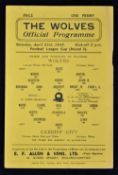 1944/1945 Wolverhampton Wanderers v Cardiff City football programme League Cup qualifying match 21