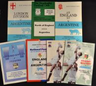 England and Regional rugby match programmes v Argentina from the 1970's onwards (7): to incl 3x 1978