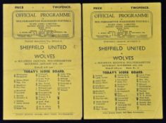 1946/1947 Wolverhampton Wanderers v Sheffield United football programme 4 page match issues for