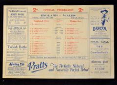 1927 England v Wales rugby programme: large single folded sheet played at Twickenham on 15th January