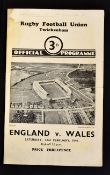1946 England v Wales Rugby Programme: 'Victory' international, single folded card played on Feb 23rd