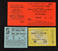 1987 Inaugural Rugby World Cup Quarter Final tickets (3) to incl New Zealand (30) v Scotland (3)