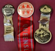 Interesting collection of early overseas rugby souvenir pin badges (6): to incl 3x different Fiji