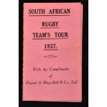1937 South African rugby tour to New Zealand fixture card - small neat single folded pink card