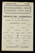 1944/1945 War League Northampton Town v Wolverhampton Wanderers football programme single sheet