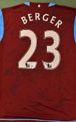 2007/08 Patrik Berger Aston Villa Squad Signed match worn football shirt a short sleeve home shirt