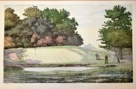 Pair of golf course coloured lithograph prints - signed ltd editions one titled "Chipping" and the