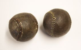 Early Leather Baseballs appear in brown leather, stitched together to form two sections, no markings
