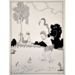 Beardsley, Aubrey (after/in the style of) ADAM AND EVE GOLFING SCENE - original ink drawing on