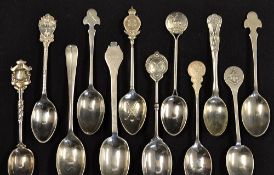 12 various and interesting golf club silver teaspoons mostly with the clubs crest - to incl Huyton