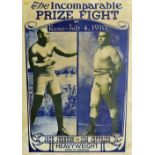 Scarce 1910 Boxing Poster 'The Incomparable Prize Fight' Jack Johnson v Jim Jeffries - Heavyweight