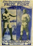 Scarce 1910 Boxing Poster 'The Incomparable Prize Fight' Jack Johnson v Jim Jeffries - Heavyweight