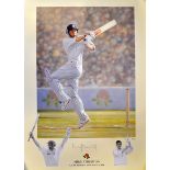 Michael Atherton (Lancashire and England) Signed Cricket colour Print artist proof limited edition