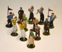 Collection of 1940/50 miniature lead golfing figures - incl both men and lady golfers and 2x caddies