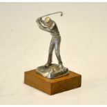 Modern small silver golfing figure - mounted on a wooden square base engraved "The Golfer No 437/