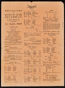 1929 King's Oak Speedway Programme date 1 April 1929, with pencil, single sheet programme, some