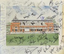 Extensively Signed 'The Lord's Pavilion' Colour Print with 65 signatures featuring Knott, Warne,