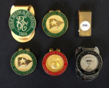 5x US Golf Tournament and other related brass and enamel money clip badges - incl 2004 Kapalua