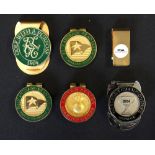 5x US Golf Tournament and other related brass and enamel money clip badges - incl 2004 Kapalua