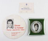 Tony Jacklin 1970 US Open Golf Champion Dinner Menu and glass dish - c/w initiation held in Honour