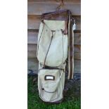 Bryant Products leather and canvas oval golf bag, c/w travel hood, ball pocket, and the original