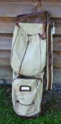 Bryant Products leather and canvas oval golf bag, c/w travel hood, ball pocket, and the original