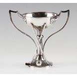Fine Art Nouveau silver golf trophy - c/w crossed golf clubs, golf ball mounted on circular base