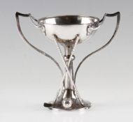 Fine Art Nouveau silver golf trophy - c/w crossed golf clubs, golf ball mounted on circular base