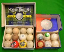 18x assorted rubber core golf balls and boxes - incl square dimple and recessed - 9x in various