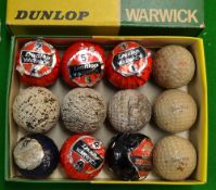 12x various guttie and rubber core golf balls - 3x distressed line mesh gutties, 2x Silver King